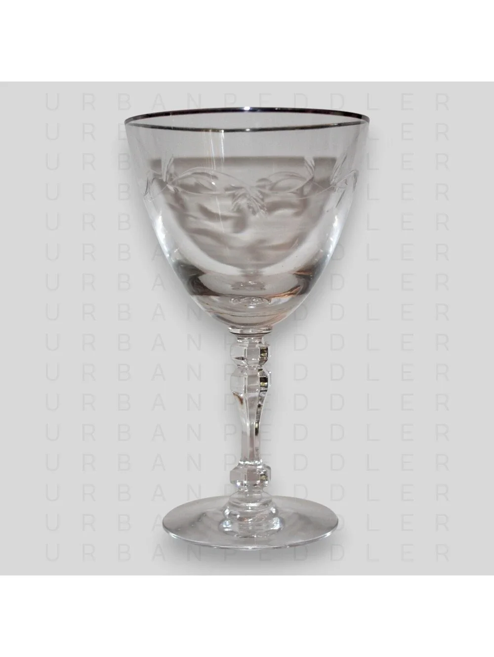 TIFFIN FRANCISCAN Carillon Set 2 Water Glass Goblet*Crystal*Platinum*Vine*VTG
